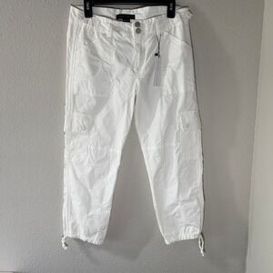 Sanctuary x Anthropologie White Embroidered Cargo Cropped Pants Size 29 NWT